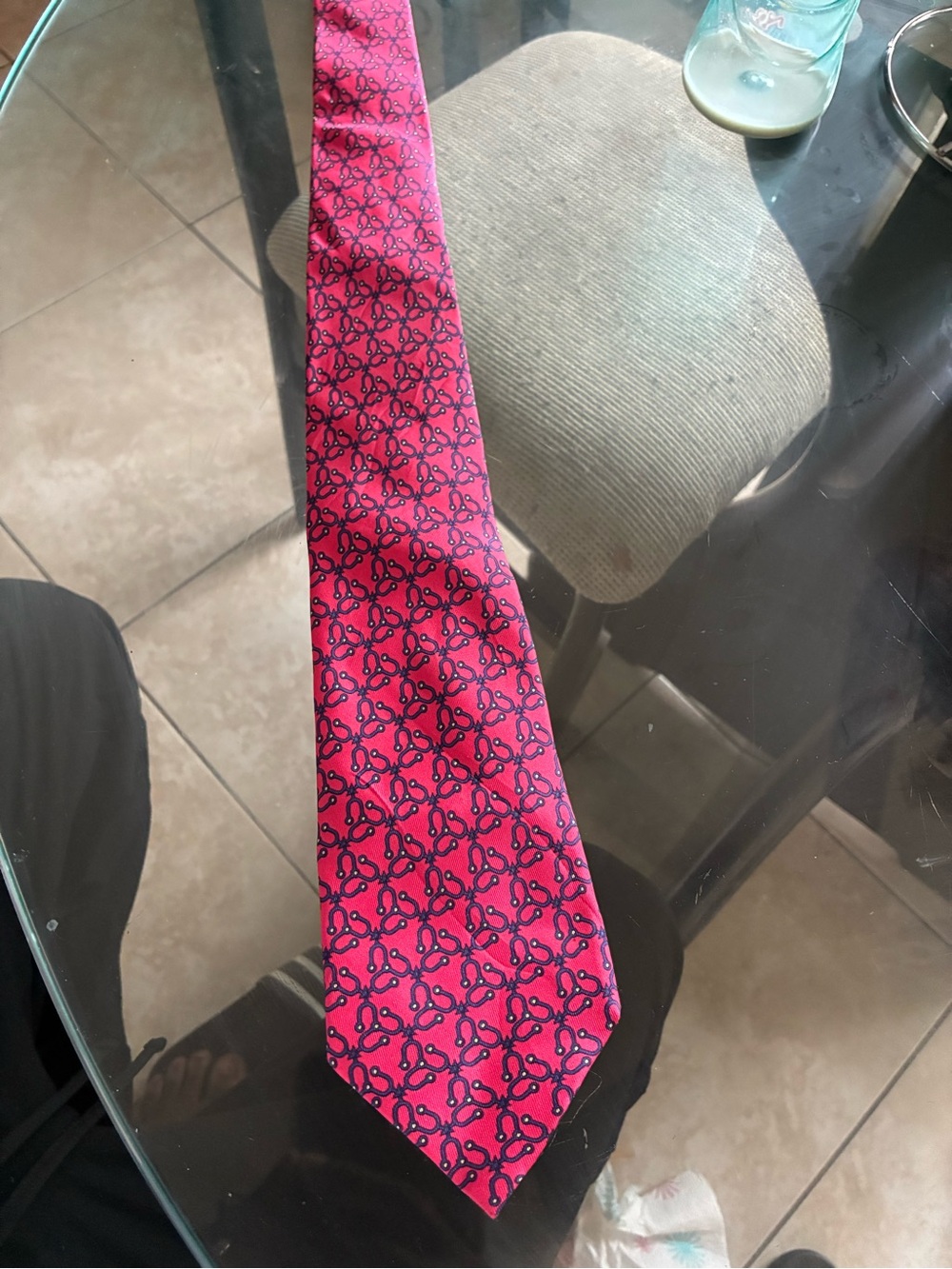 Hermes Hot Pink Silk Tie with Navy Motif